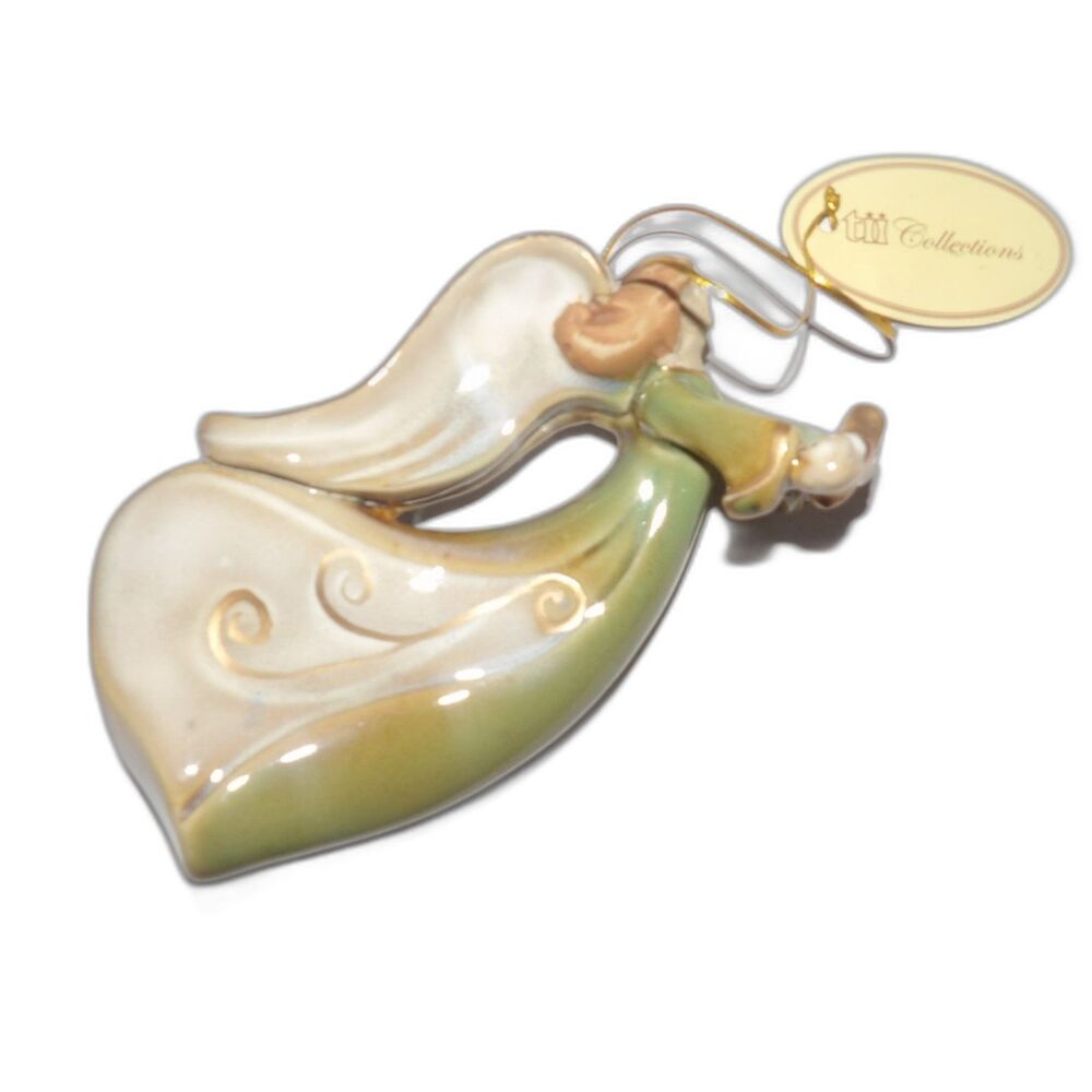 NWT TII Collections Angel Ornament Ceramic Gold Trimming Holding a Star